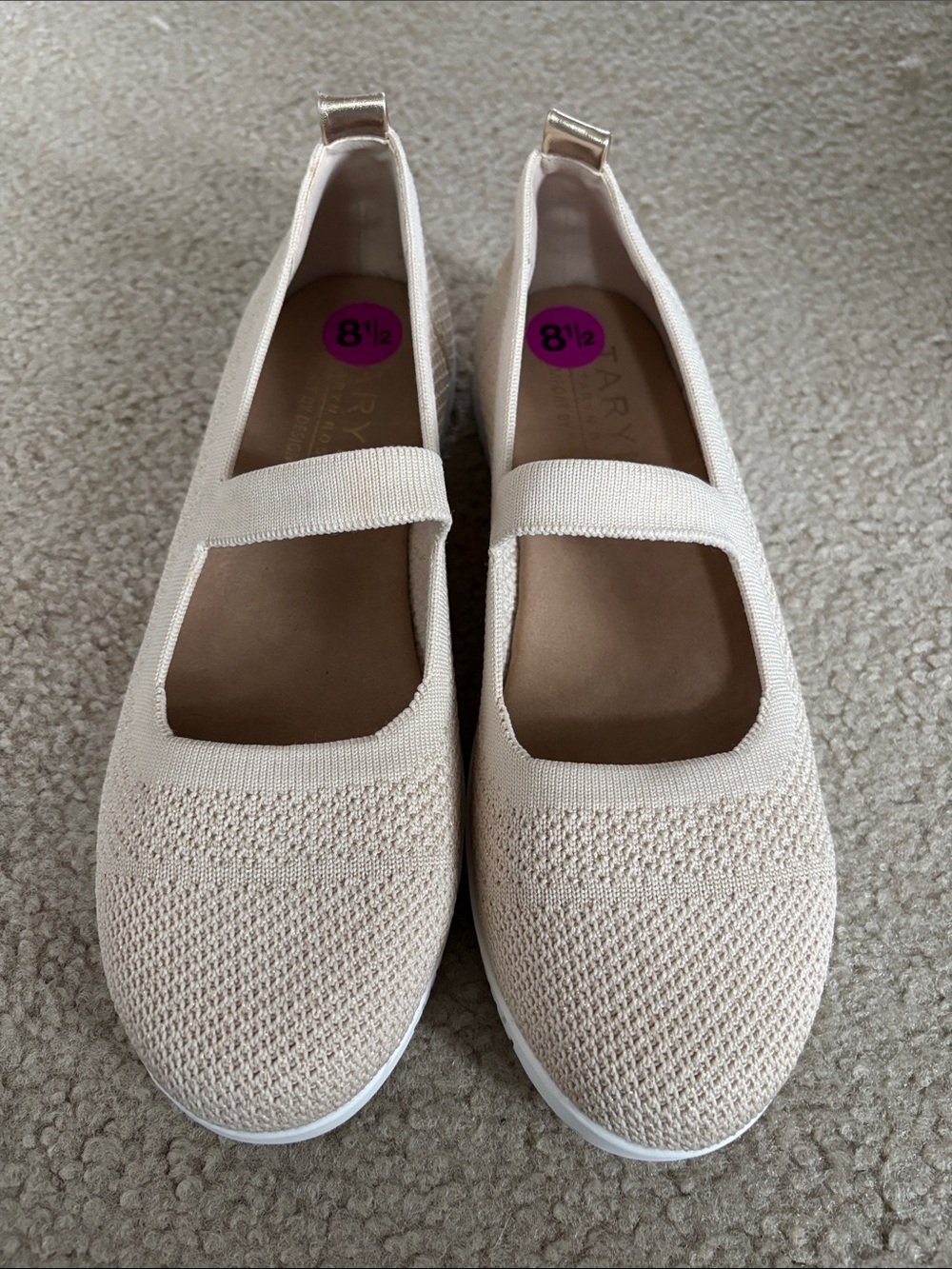 Taryn Rose Knit Mary Jane Flats in Beige